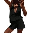 thumbnail image 2 of Women'S 2 Piece Outfits Deep V Neck Sleeveless Tank Tops and Shorts Summer Vacation Sets Black L, 2 of 7
