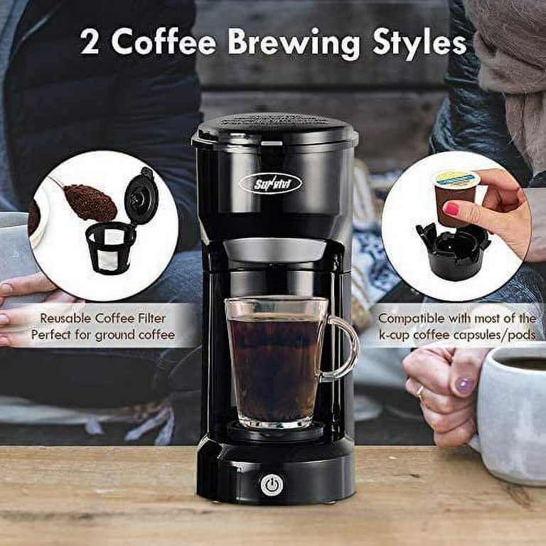 VAVSEA Single-Serve Coffee Maker Brewer 14Oz with Thermal Travel Mug and  Reusable Filter, 600W Personal Coffeemaker for Ground Coffee 