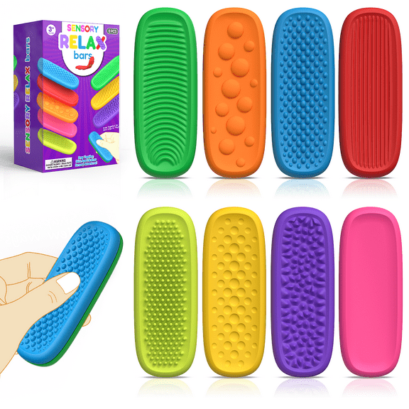 Fidget Toys for Adults & Kids: 8 Pack Textured Sensory Toy Strip with Suction Cups, Silent Fidget Toys Adults, Textured Sensory Strip with Suction Cups for Anxiety Relief