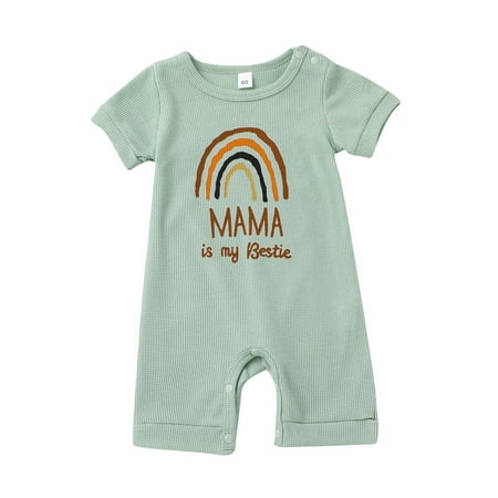 

aturustex Fathers Day Mothers Day Newborn Baby Boy Girl Rainbow Romper Summer Ribbed Bodysuit Outfit Clothes (0-24 Months)