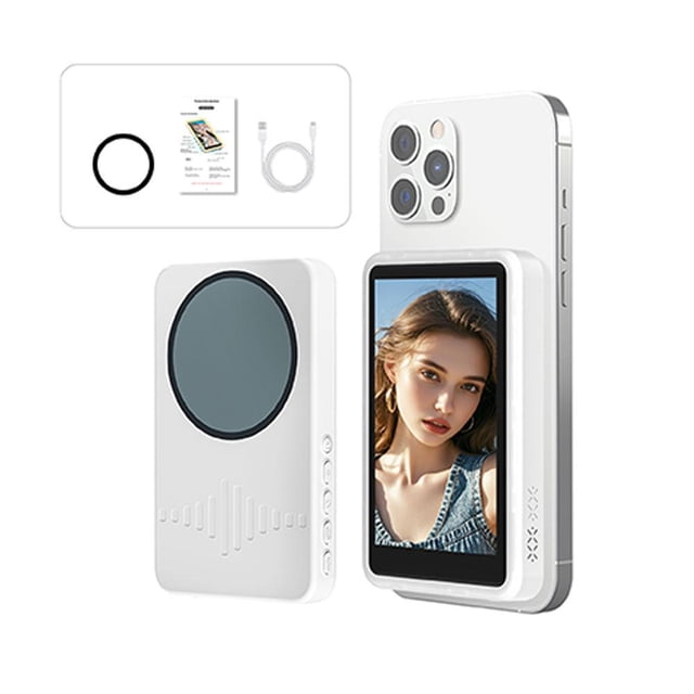 Magnetic Phone Vlog Selfie Monitor Screen, Adjustable LED Fill Light, 3000K-6500K Color Temperature, Professional Video Lighting for Smartphone