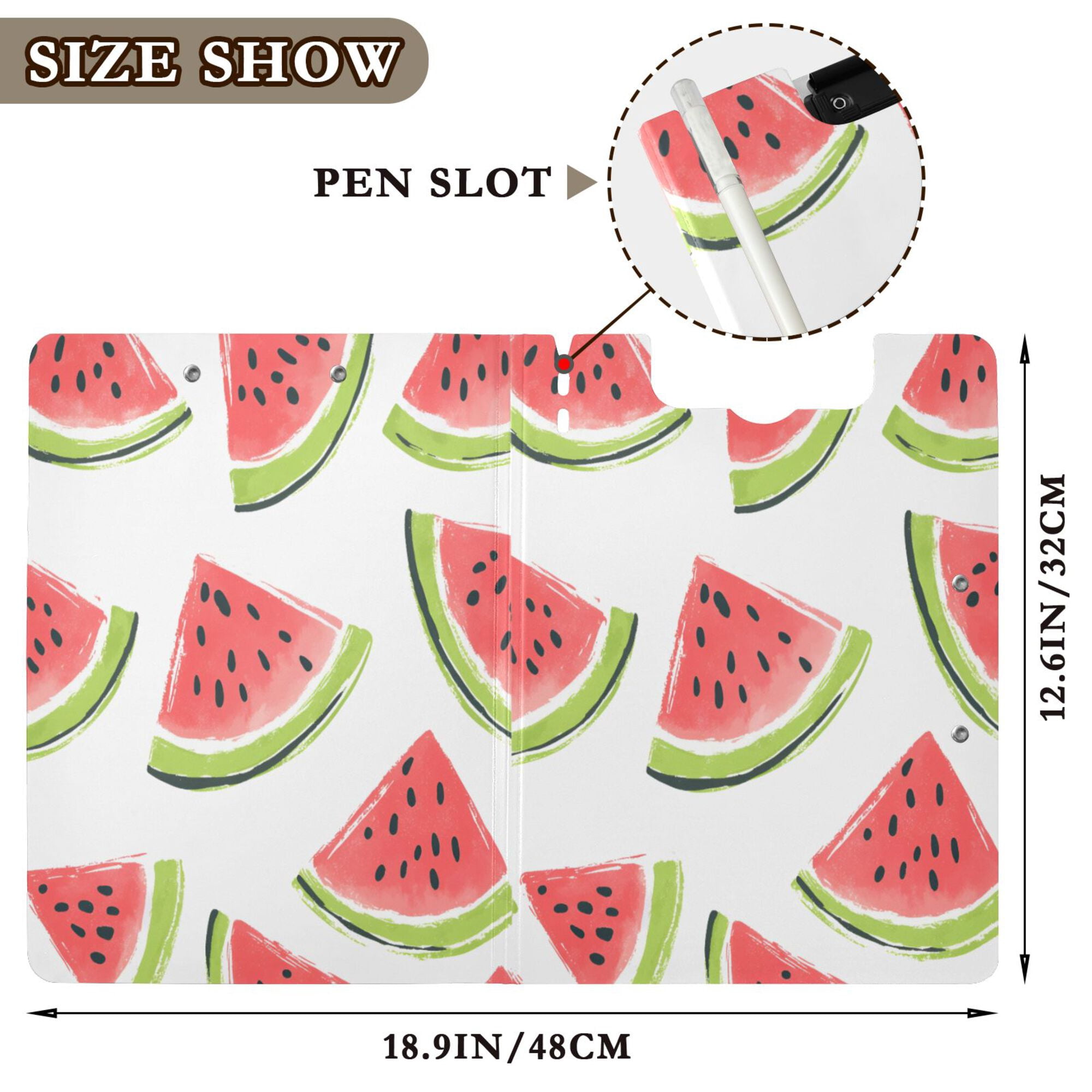 FORMRS A4 Clipboard Folder with Pen Holder Horizontal Foldable School Office Binder, Cartoon Watermelon