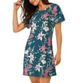 thumbnail image 2 of Kdxio Lilies Flowers Pattern Womens Short Sleeve Sleepshirt Scoopneck Cute Nightdress Ruffle Comfy Nightgown, 2 of 6