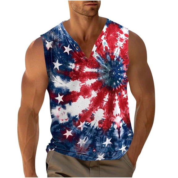 Cmfcve Plus Size Men's 4th of July Tank Top Independence Day Printed Tees Sleeveless V-Neck Hawaiian Undershirt