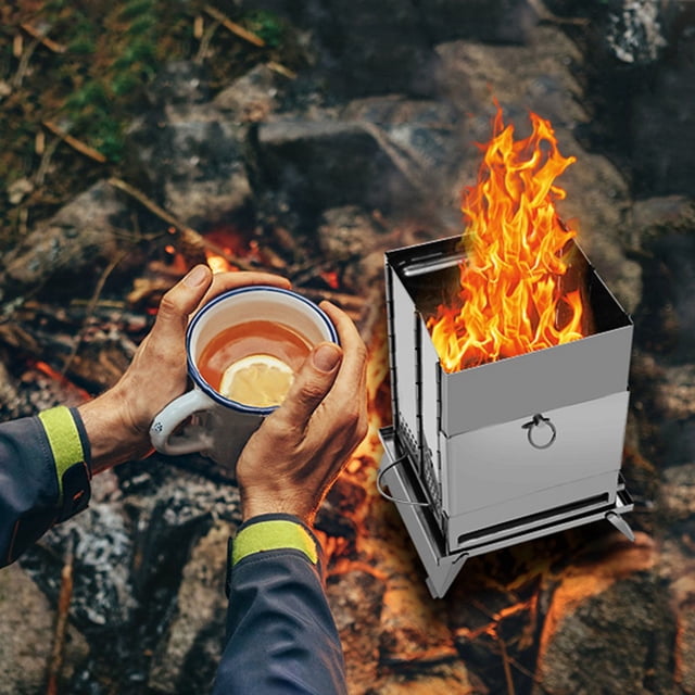 New Camping Barbecue Oven, Camp Tent Stove, Portable Wood Burning Stove with Grill Racks