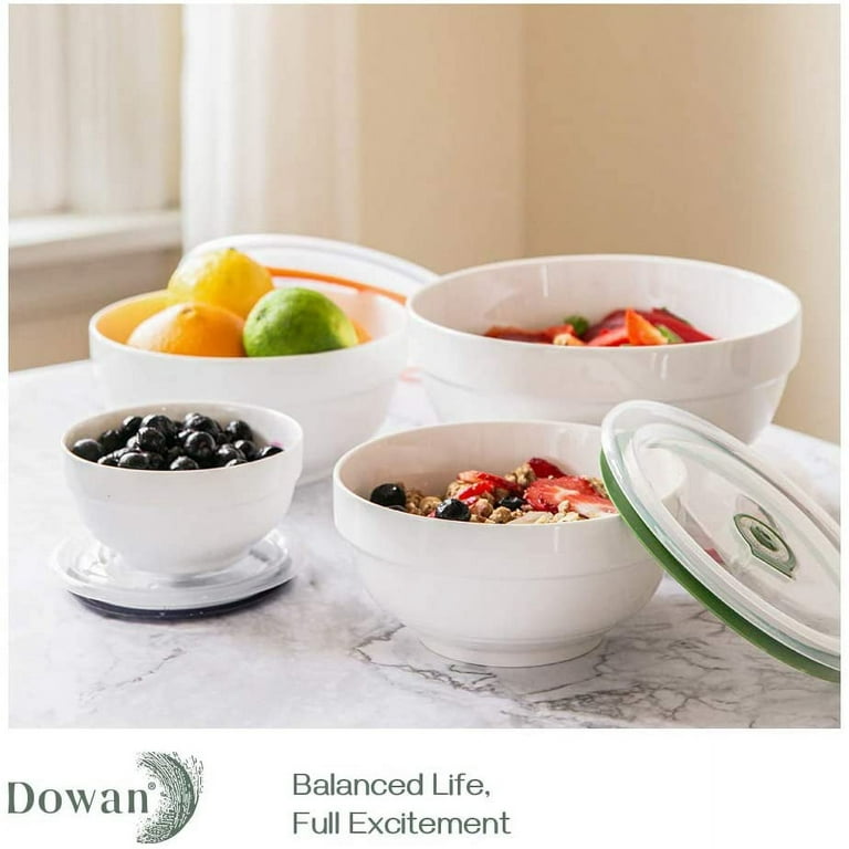 DOWAN White Ceramic Bowls with Lids, Serving Bowls with Lids, Food Storage  Container, 64/42/22/12 oz, Set of 4 