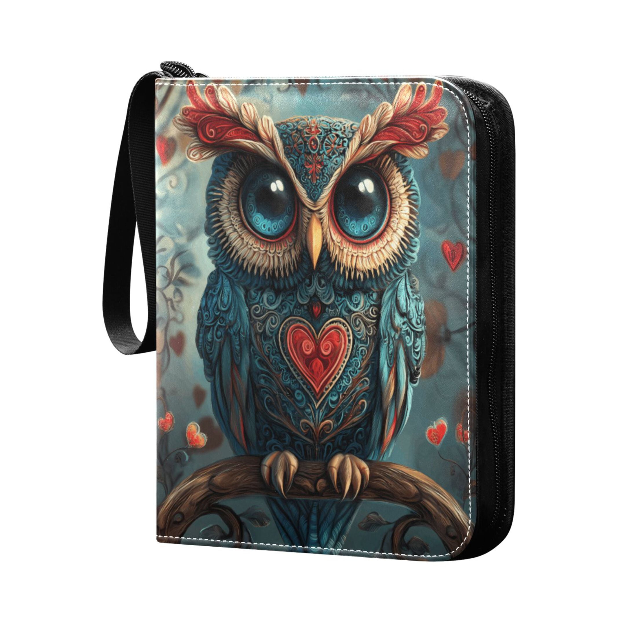 Trading Card Binder Album 400 Pockets 50 Removable 4-Pocket Pages Waterproof Valentines Owl on Tree Branch