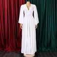 thumbnail image 3 of AURA Women’s Maxi Dress V Neck Pleated Flared Skirt High Waist Belt Detail S XXXL, 3 of 7
