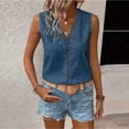 thumbnail image 2 of Amzcrzy Tank Top for Women Trendy Hollow Out Patchwork V Neck Womens Tops Breathable Casual Solid Color Linen Shirts Loose Fit Sleeveless Vacation Summer TopsS, 2 of 9
