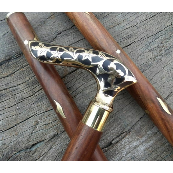 Premium Fashionable Wooden Walking Cane For Men and Women | Walking Stick With Black Flower Leaf Head | Premium Adult Gift
