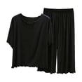 thumbnail image 3 of Bovxnpu Women's Pajamas Set Cotton Ruffle Short Sleeve Capris Pants 2 Piece Pajamas Sleepwear, 3 of 6