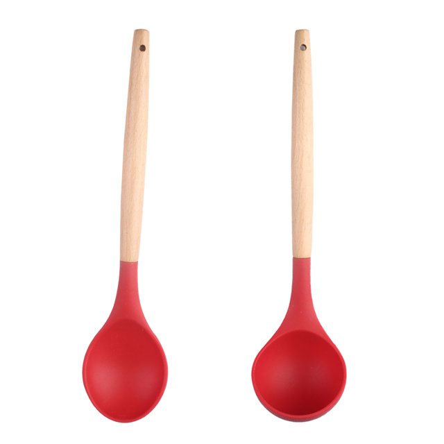 Los utensilios de cocina antiadherentes del silicón fijaron con la manija de madera dura natural del acacia, 2 pedazos, sin BPA