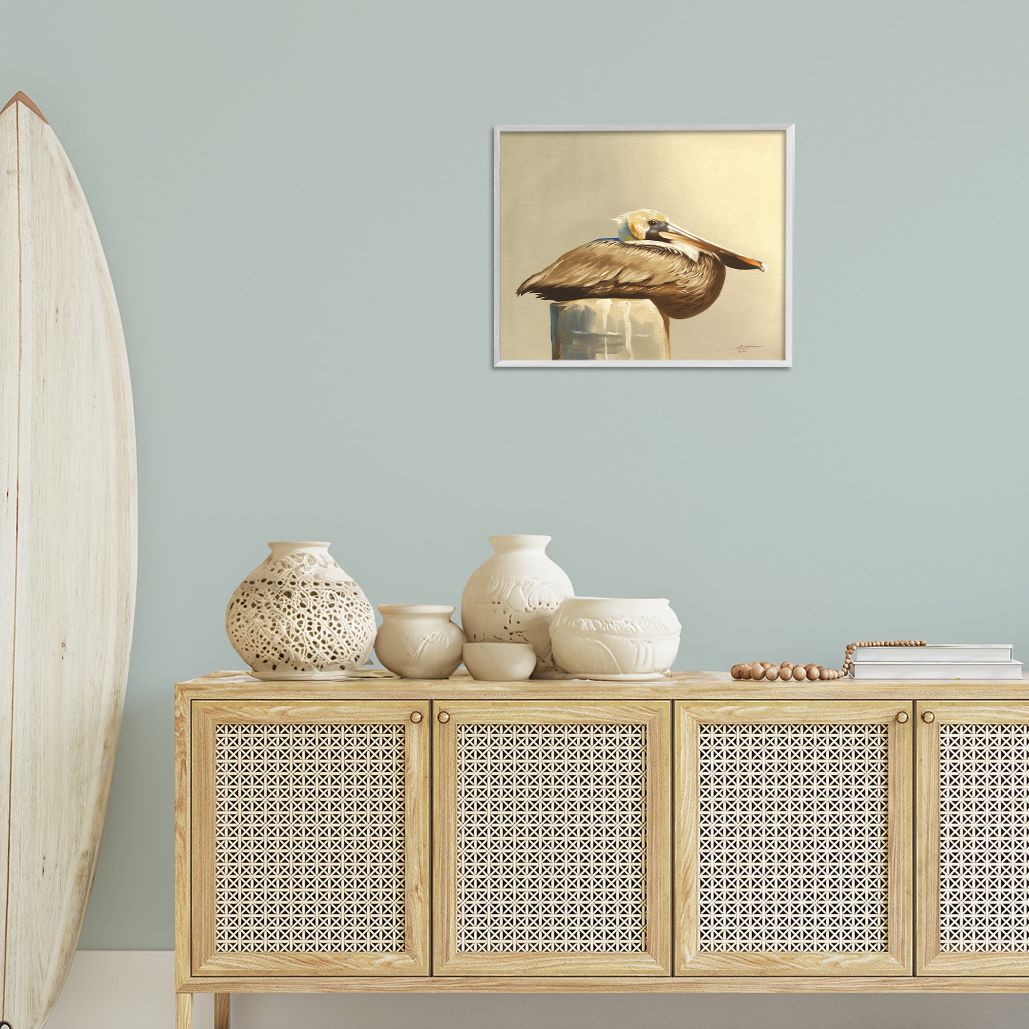 Stupell Industries Pelican Resting on Dock Animals & Insects Painting White Framed Art Print Wall Art, 20 x 16