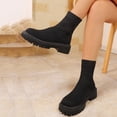 thumbnail image 4 of Xfvqtps Womens Knit Ankle Boots Stretch Elastic Booties Flatform Chunky Heel Slip on Fashion Boots for Women Comfortable Winter Casual Shoes Black, 4 of 9