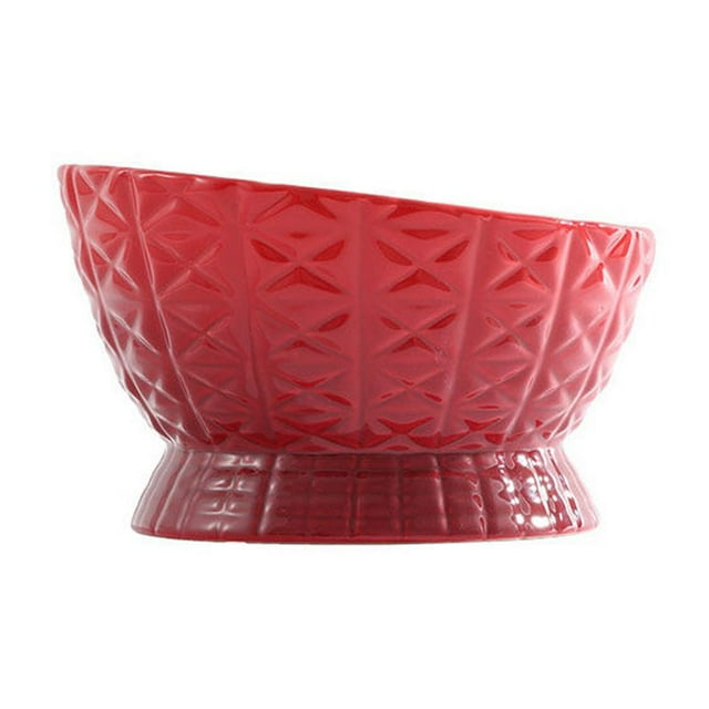Large Capacity Hand-Painted Ceramic Oblique Pet Feeder Bowl High Foot Design Oblique Feeder Bowl Elevated Oblique Ceramic Pet Bowl Anti-Overturning Ceramic Feeder Bowl