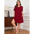 thumbnail image 6 of SHOWMALL Nightgowns for Plus Women Soft Short Sleeve Pajama Dress with Pockets for Sleep NightWine Red 1X, 6 of 7