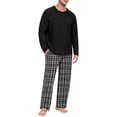 thumbnail image 3 of VV AVEORS Mens Pajama Set Long Sleeve Soft Sleepwear Loungewear Pjs Tops Plaid Pants With Pockets 2 Piece Holiday Sleepwear Dark Blue 3XL, 3 of 8