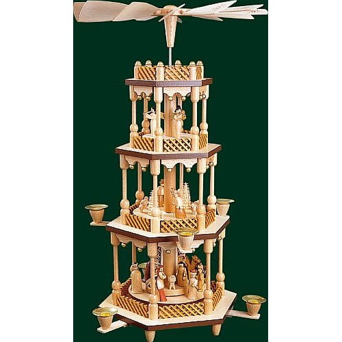 3 Tier Nativity Natural German Wood Christmas Pyramid