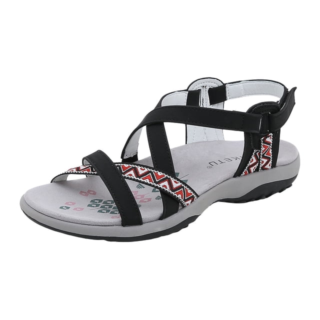 2DXuixsh Sandales pour Femmes Confortables à Enfiler Semelle Intérieure Souple Sandales avec Soutien de Voûte Plantaire pour Femmes Sandale de Sport de Randonnée Crochets Ajustables Soutien de Voûte Plantaire Chaussures de Plage et de Vacances Noir Taille 7,5