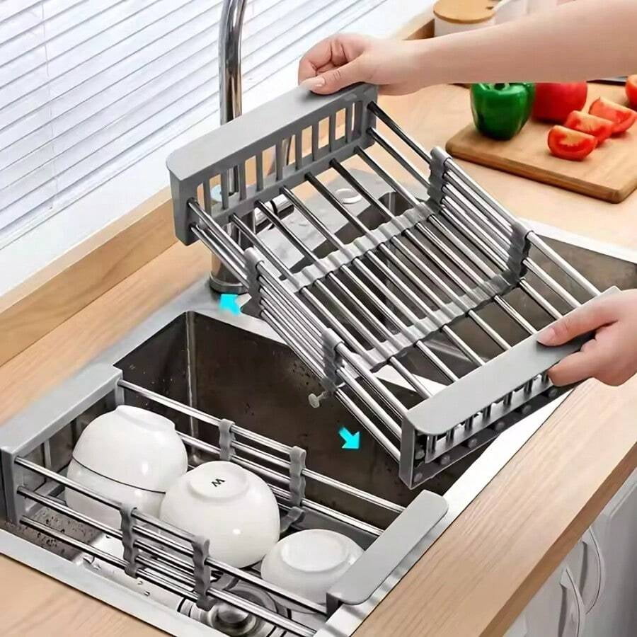 Stainless Steel Telescopic Drainage Basket, Kitchen Drainage Rack, Sink, Household Fruit And Vegetable Washing Basket, Dish Drying Rack