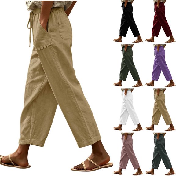 Kojanyu Women's Casual Wide Leg Drawstring Pants Loose Elastic Waist Lounge Trousers with Multi Pockets Summer Beach Travel Outfits