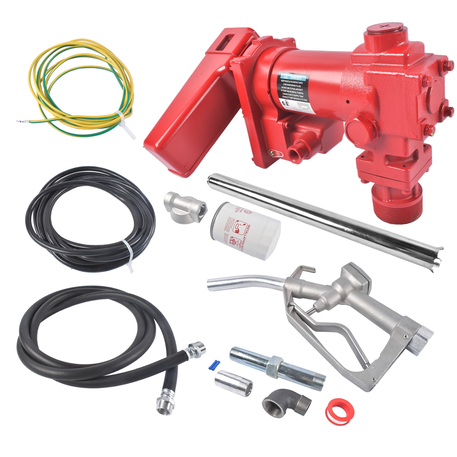 Mustrod High Flow 20 GPM Cast Iron Fuel Transfer Pump 12V w/ Manual Nozzle for Gasoline Diesel Kerosene