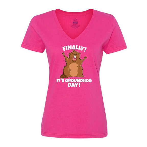 Inktastic Finally it's Groundhog Day Women's V-Neck T-Shirt