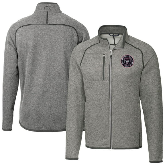 Men's-Cutter & Buck  Heather Gray Inter Miami CF Big & Tall Mainsail Sweater-Knit Full-Zip Jacket