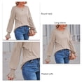 thumbnail image 3 of Mujeres T Camisas ronda Masajeadores de cuello shirred manga larga puff color puro casual Top para el desgaste diario albaricoque M, 3 of 4