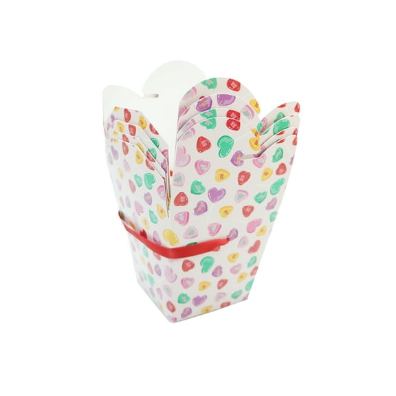 Candy Hearts Take Out Boxes, Multicolor, 4" x 4" x 4", 4 Count, Valentine's Day by Way To Celebrate