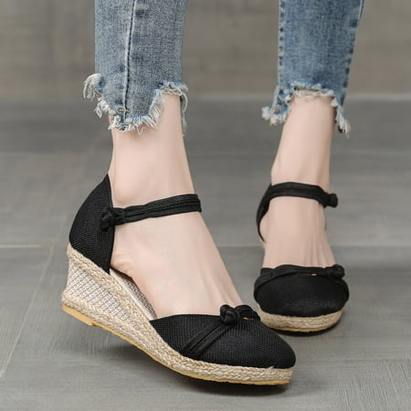 

ZHELIYO Women s sandals Leisure Women Summer Weave Wedges Breathable Elastic Band Round Toe Sandals Comfortable Beach Shoes Black 8