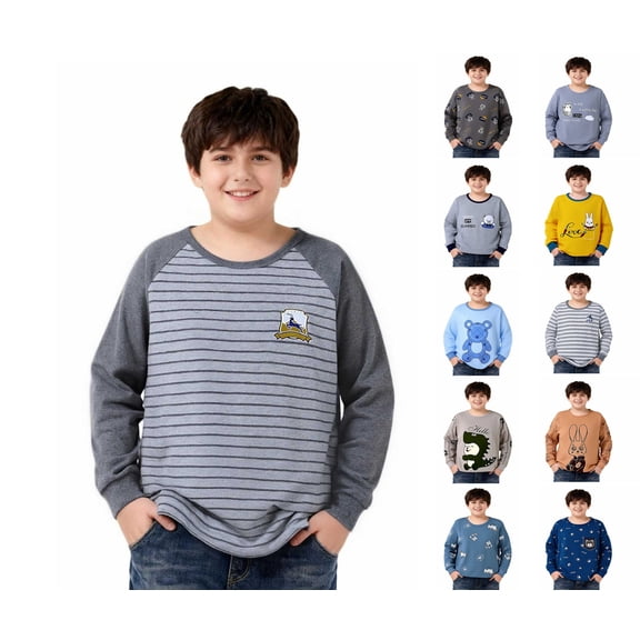 ITSAME Boys Long Sleeve T-Shirt, Cotton Crewneck Relaxed Fit Summer And Spring Tees Gray 11-12 Years