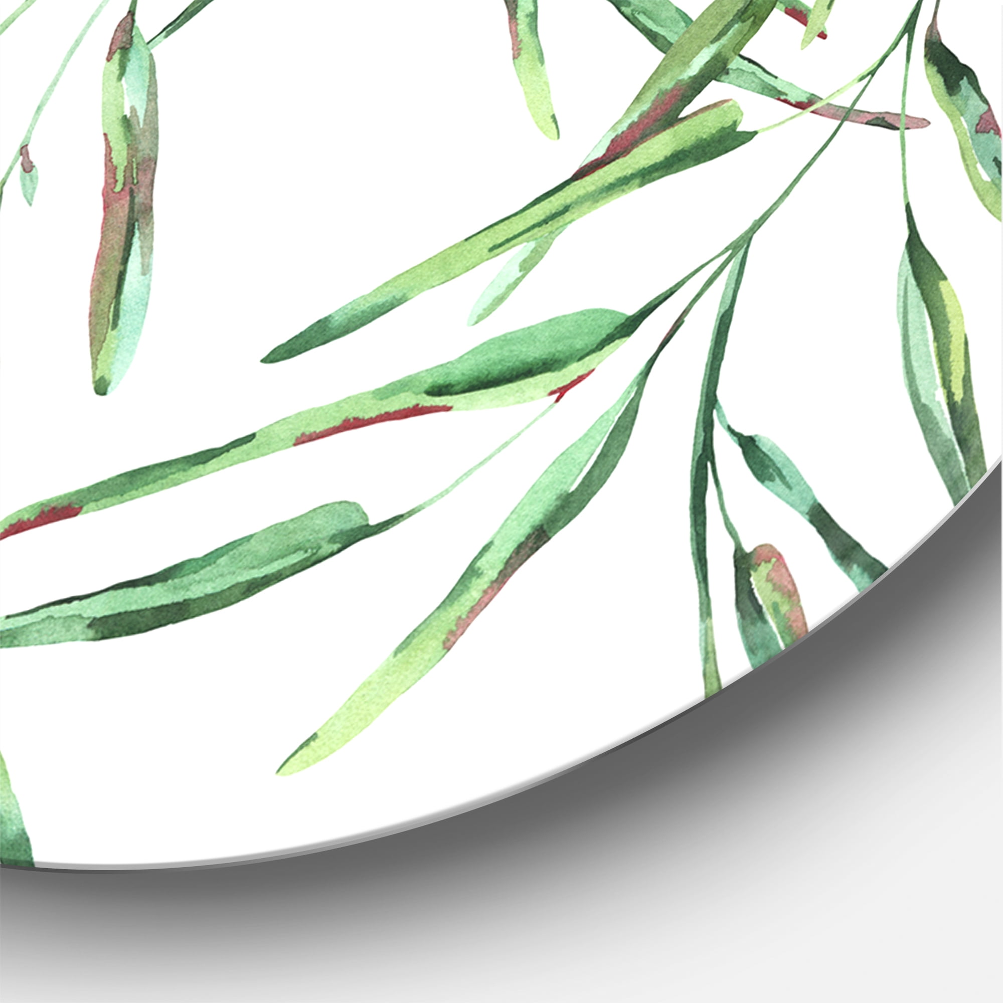 Designart 'Tropical Green Leaves On White In Summer Times II' Tropical Circle Metal Wall Art 29x29 - Disc of 29