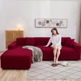 thumbnail image 1 of Housse de Canapé Sectionnel 2 Pcs en Polyester Extensible Forme L Housse de Canapé Couleur Unie Douceur - Rouge-2 Places+4 Places, 1 of 1