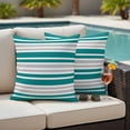 thumbnail image 4 of Teal Stripes Outdoor Waterproof Pillow Covers, Modern Minimalist Horizontal Ombre Lines Decorative Square Throw Pillowcase Sofa Cushion Sham for Patio/Couch/Chair, 20"x20" 2 Pack, 4 of 8