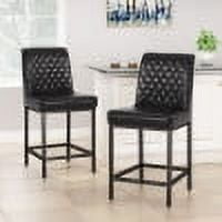 Counter Height Bar Stools Set of 2, Modern Faux Leather High Barstools with Back and Metal Leg, Bar Chairs for Kitchen lsland, Black