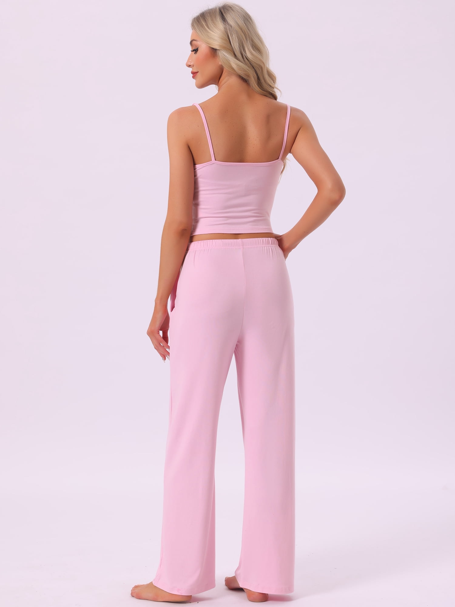 DARING DIVA Women's Pajama Set Cami Jersey Knit Adjustable Spaghetti Strap Pants L Pink