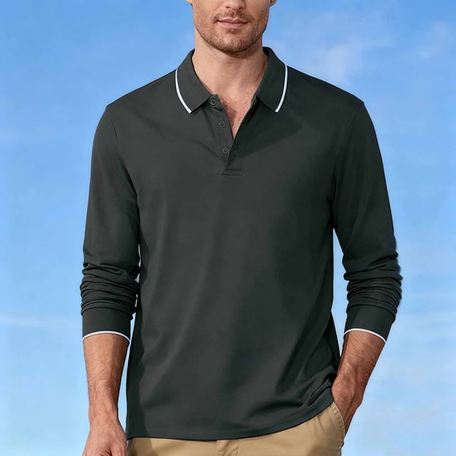 pstuiky Camisas de manga larga abrigadas para hombre, Top informal holgado de color liso con medio botón y solapa de manga larga para hombre Tops casuales para hombres s
