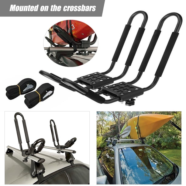 VEVOR Porte-Kayak Toit Voiture 1 Paire - Barres J Souples 2 Kayaks - Pour Paddle Surf Canoë Ski - Charge 68kg