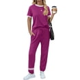 thumbnail image 2 of MOSHU Womens Two Piece Outfits Short Sleeve Color Block Tops Long Pants with Drawstring Tracksuit Jogger Sets, 2 of 8