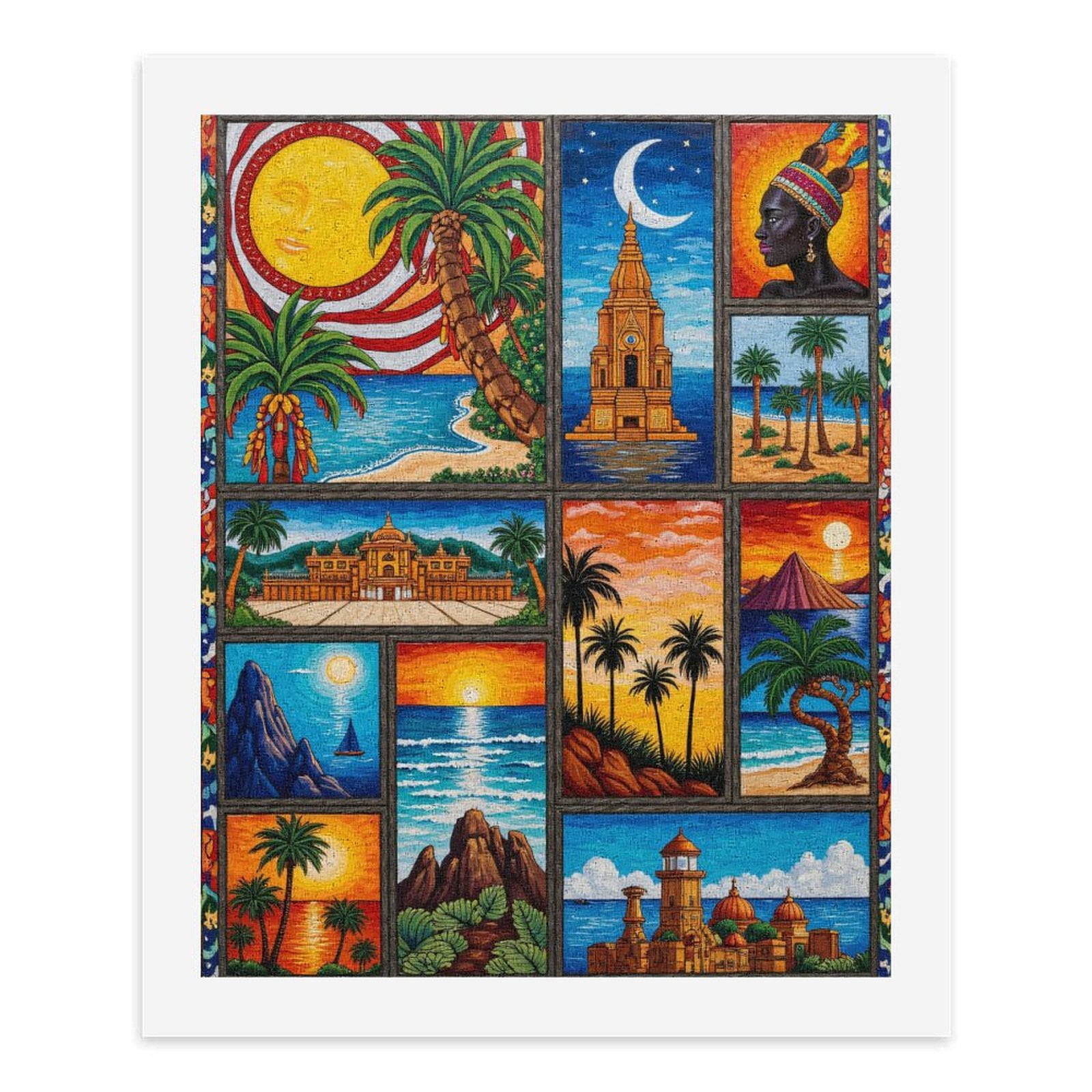 Paint by Numbers Kit for Adults, Tropical Sunset Mosaic Art Paint by Numbers, Easy Paint by Numbers Kit for Adults Beginner, DIY Adult Paint by Number Kits on Canvas, 12x16in Home Decor