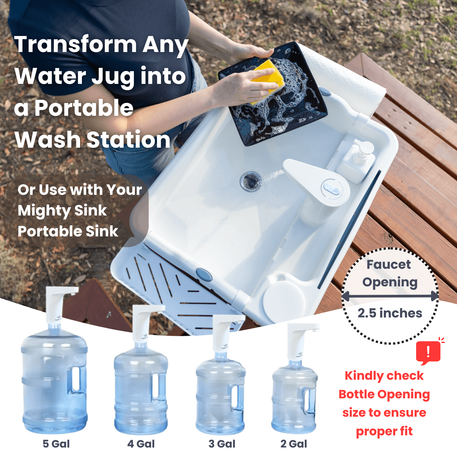 Mighty Sink Electronic Faucet: USB-Rechargeable Water Dispenser | Converts 2–5 Gallon Jugs into a Portable Wash Station | Waterproof | Ideal for Camping & Outdoors
