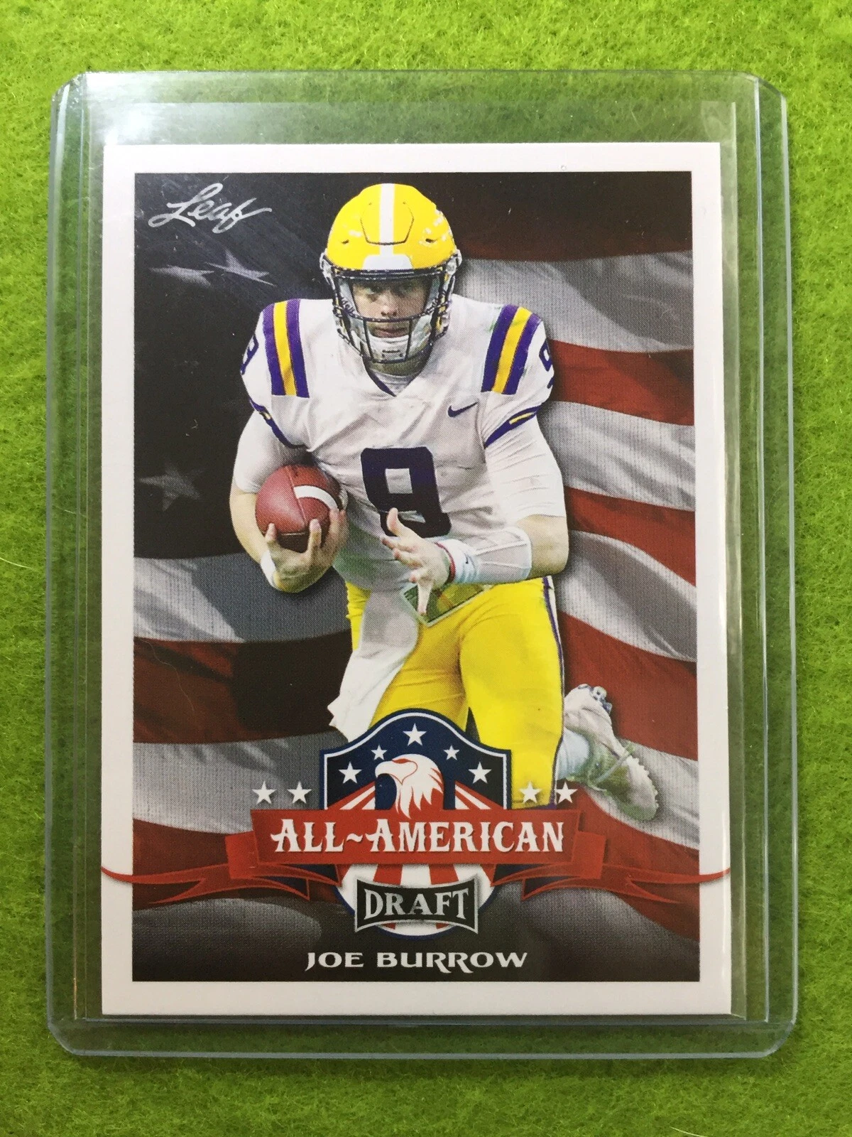 JOE BURROW ROOKIE CARD JERSEY #9 LSU RC 2020 Leaf Football All-American BENGALS