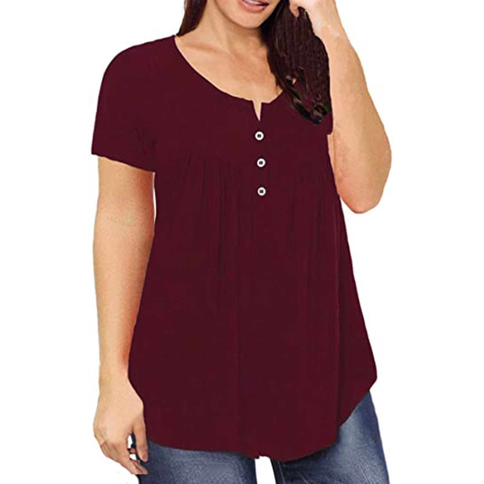 Blouse Légère Mode 2025 T-Shirt à Manches Courtes Pour Femme, Col En V, Motif Floral, Coupe Ample, Pour L'été, L'automne 2025, O-429 Noir, L T-shirt Femme Col V
