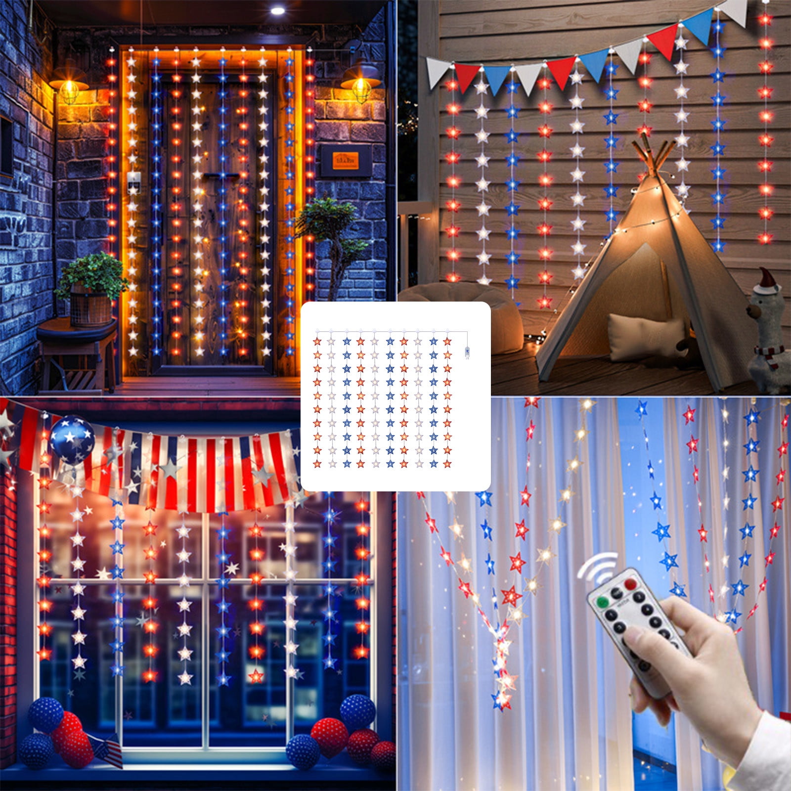 YYUZH 100 LED Light Strip with Remote Control 8 Lighting Modes Red White Blue Patriotic Lights for Home Outdoor Indoor Decor 4th of July Independence Day