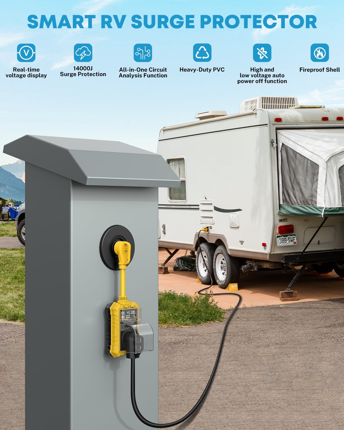 Kohree RV Surge Protector 30 Amp, 125V 14000 Joules RV Circuit Analyzer with High/Low Voltage Protection for Camper Travel Trailers