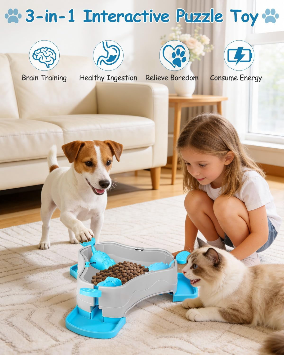 3-in-1 Press-Type Dog Treat Dispenser Puzzle Toy with No-Slip Slow Feeder for Interactive Brain Training and Enrichment for Smart Dogs and Cats, 3 Color Options