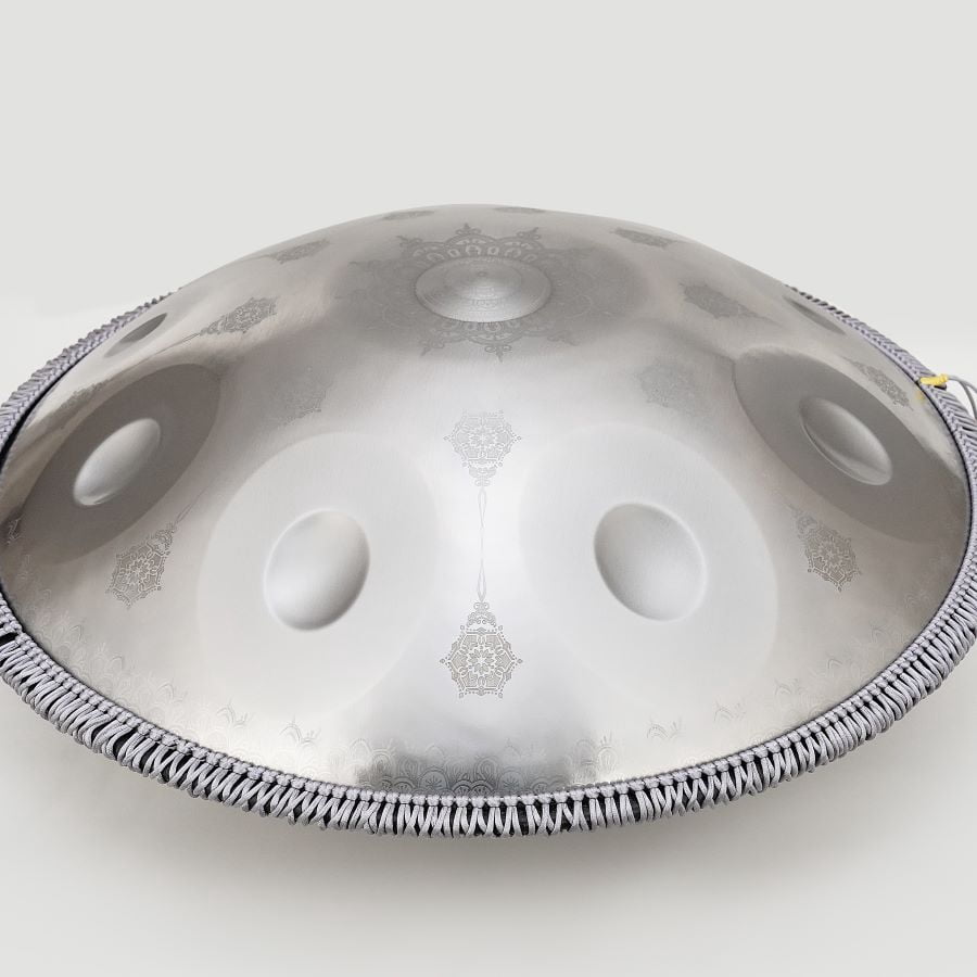 Mandala-Embossed 440Hz Steel Tongue Drum | D Minor 10 Notes Silver Handpan Percussion Instrument