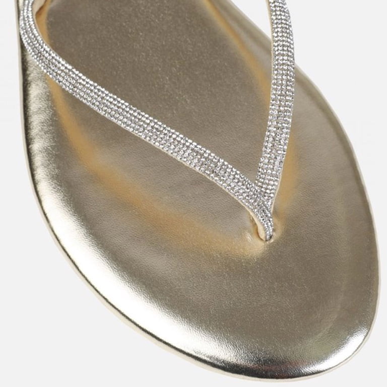 Womens Gladiator Sandals Rhinestone Shinly Flat Sandals Non Slip