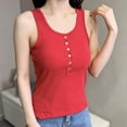 thumbnail image 2 of Wide Strap Tank Top for Women Cute Summer Button Slim Fitted Henley Tops Beach Vacation Sleeveless Shirt Red, 2 of 5